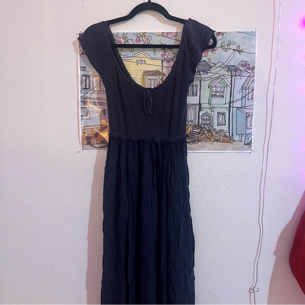 Free People Navy/Black Cap Sleeve Maxi Dress - XS